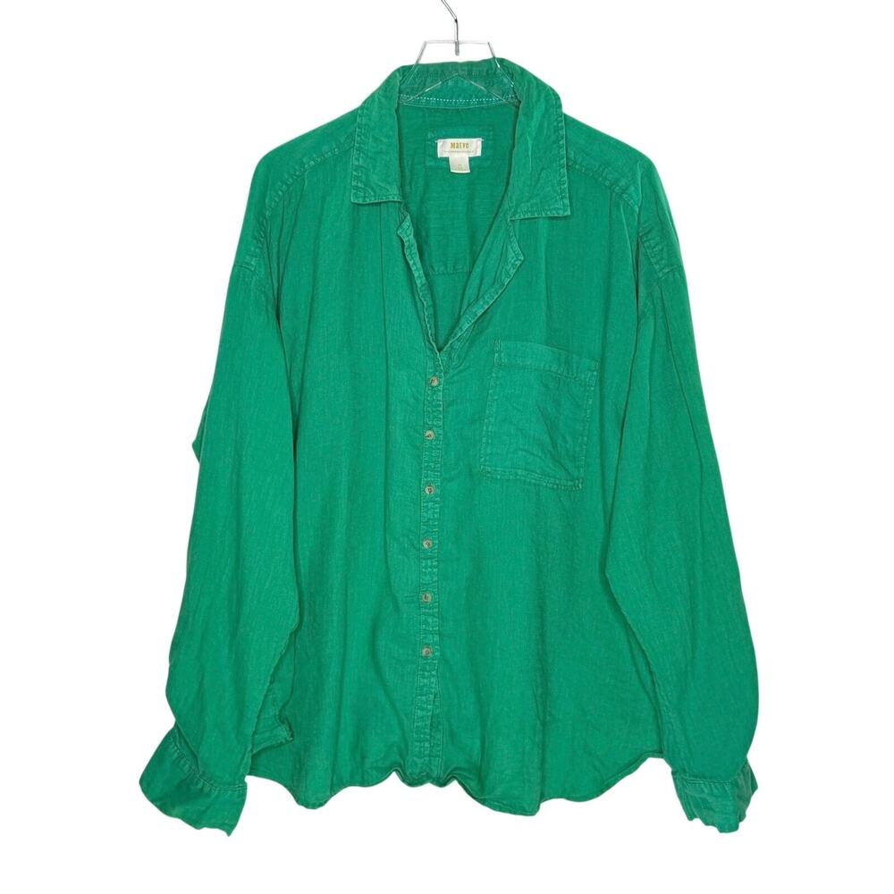 Anthropologie Maeve Linen Boyfriend Long Sleeve Shirt 3X Kelly Green Oversized